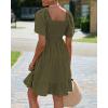 imageBTFBM Womens Summer Smocked Mini Dress Spring Square Neck Flutter Sleeve Casual Ruffle Swing Boho Beach Dresses PocketsArmy Green
