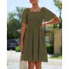 imageBTFBM Womens Summer Smocked Mini Dress Spring Square Neck Flutter Sleeve Casual Ruffle Swing Boho Beach Dresses PocketsArmy Green