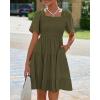imageBTFBM Womens Summer Smocked Mini Dress Spring Square Neck Flutter Sleeve Casual Ruffle Swing Boho Beach Dresses PocketsArmy Green