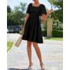imageBTFBM Womens Summer Smocked Mini Dress Spring Square Neck Flutter Sleeve Casual Ruffle Swing Boho Beach Dresses PocketsBlack