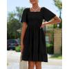 imageBTFBM Womens Summer Smocked Mini Dress Spring Square Neck Flutter Sleeve Casual Ruffle Swing Boho Beach Dresses PocketsBlack