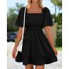 imageBTFBM Womens Summer Smocked Mini Dress Spring Square Neck Flutter Sleeve Casual Ruffle Swing Boho Beach Dresses PocketsBlack