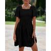 imageBTFBM Womens Summer Smocked Mini Dress Spring Square Neck Flutter Sleeve Casual Ruffle Swing Boho Beach Dresses PocketsBlack
