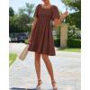 imageBTFBM Womens Summer Smocked Mini Dress Spring Square Neck Flutter Sleeve Casual Ruffle Swing Boho Beach Dresses PocketsBrown