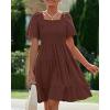 imageBTFBM Womens Summer Smocked Mini Dress Spring Square Neck Flutter Sleeve Casual Ruffle Swing Boho Beach Dresses PocketsBrown