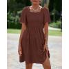 imageBTFBM Womens Summer Smocked Mini Dress Spring Square Neck Flutter Sleeve Casual Ruffle Swing Boho Beach Dresses PocketsBrown