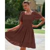 imageBTFBM Womens Summer Smocked Mini Dress Spring Square Neck Flutter Sleeve Casual Ruffle Swing Boho Beach Dresses PocketsBrown