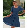 imageBTFBM Womens Summer Smocked Mini Dress Spring Square Neck Flutter Sleeve Casual Ruffle Swing Boho Beach Dresses PocketsDark Blue