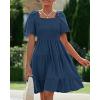imageBTFBM Womens Summer Smocked Mini Dress Spring Square Neck Flutter Sleeve Casual Ruffle Swing Boho Beach Dresses PocketsDark Blue
