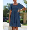 imageBTFBM Womens Summer Smocked Mini Dress Spring Square Neck Flutter Sleeve Casual Ruffle Swing Boho Beach Dresses PocketsDark Blue