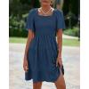 imageBTFBM Womens Summer Smocked Mini Dress Spring Square Neck Flutter Sleeve Casual Ruffle Swing Boho Beach Dresses PocketsDark Blue