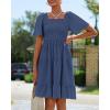 imageBTFBM Womens Summer Smocked Mini Dress Spring Square Neck Flutter Sleeve Casual Ruffle Swing Boho Beach Dresses PocketsGrey Blue