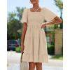 imageBTFBM Womens Summer Smocked Mini Dress Spring Square Neck Flutter Sleeve Casual Ruffle Swing Boho Beach Dresses PocketsKhaki