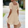 imageBTFBM Womens Summer Smocked Mini Dress Spring Square Neck Flutter Sleeve Casual Ruffle Swing Boho Beach Dresses PocketsKhaki