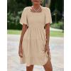imageBTFBM Womens Summer Smocked Mini Dress Spring Square Neck Flutter Sleeve Casual Ruffle Swing Boho Beach Dresses PocketsKhaki