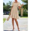 imageBTFBM Womens Summer Smocked Mini Dress Spring Square Neck Flutter Sleeve Casual Ruffle Swing Boho Beach Dresses PocketsKhaki
