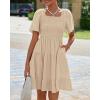 imageBTFBM Womens Summer Smocked Mini Dress Spring Square Neck Flutter Sleeve Casual Ruffle Swing Boho Beach Dresses PocketsKhaki
