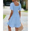 imageBTFBM Womens Summer Smocked Mini Dress Spring Square Neck Flutter Sleeve Casual Ruffle Swing Boho Beach Dresses PocketsLight Blue