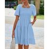 imageBTFBM Womens Summer Smocked Mini Dress Spring Square Neck Flutter Sleeve Casual Ruffle Swing Boho Beach Dresses PocketsLight Blue