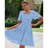 imageBTFBM Womens Summer Smocked Mini Dress Spring Square Neck Flutter Sleeve Casual Ruffle Swing Boho Beach Dresses PocketsLight Blue