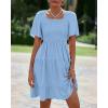 imageBTFBM Womens Summer Smocked Mini Dress Spring Square Neck Flutter Sleeve Casual Ruffle Swing Boho Beach Dresses PocketsLight Blue