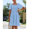 imageBTFBM Womens Summer Smocked Mini Dress Spring Square Neck Flutter Sleeve Casual Ruffle Swing Boho Beach Dresses PocketsLight Blue
