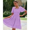 imageBTFBM Womens Summer Smocked Mini Dress Spring Square Neck Flutter Sleeve Casual Ruffle Swing Boho Beach Dresses PocketsLight Purple