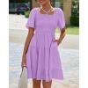 imageBTFBM Womens Summer Smocked Mini Dress Spring Square Neck Flutter Sleeve Casual Ruffle Swing Boho Beach Dresses PocketsLight Purple