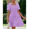 imageBTFBM Womens Summer Smocked Mini Dress Spring Square Neck Flutter Sleeve Casual Ruffle Swing Boho Beach Dresses PocketsLight Purple