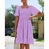 imageBTFBM Womens Summer Smocked Mini Dress Spring Square Neck Flutter Sleeve Casual Ruffle Swing Boho Beach Dresses PocketsLight Purple