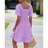 imageBTFBM Womens Summer Smocked Mini Dress Spring Square Neck Flutter Sleeve Casual Ruffle Swing Boho Beach Dresses PocketsLight Purple