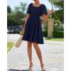 imageBTFBM Womens Summer Smocked Mini Dress Spring Square Neck Flutter Sleeve Casual Ruffle Swing Boho Beach Dresses PocketsNavy