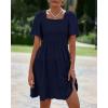 imageBTFBM Womens Summer Smocked Mini Dress Spring Square Neck Flutter Sleeve Casual Ruffle Swing Boho Beach Dresses PocketsNavy
