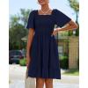 imageBTFBM Womens Summer Smocked Mini Dress Spring Square Neck Flutter Sleeve Casual Ruffle Swing Boho Beach Dresses PocketsNavy