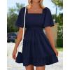 imageBTFBM Womens Summer Smocked Mini Dress Spring Square Neck Flutter Sleeve Casual Ruffle Swing Boho Beach Dresses PocketsNavy