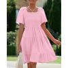 imageBTFBM Womens Summer Smocked Mini Dress Spring Square Neck Flutter Sleeve Casual Ruffle Swing Boho Beach Dresses PocketsPink