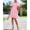 imageBTFBM Womens Summer Smocked Mini Dress Spring Square Neck Flutter Sleeve Casual Ruffle Swing Boho Beach Dresses PocketsPink