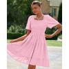 imageBTFBM Womens Summer Smocked Mini Dress Spring Square Neck Flutter Sleeve Casual Ruffle Swing Boho Beach Dresses PocketsPink