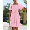imageBTFBM Womens Summer Smocked Mini Dress Spring Square Neck Flutter Sleeve Casual Ruffle Swing Boho Beach Dresses PocketsPink