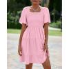 imageBTFBM Womens Summer Smocked Mini Dress Spring Square Neck Flutter Sleeve Casual Ruffle Swing Boho Beach Dresses PocketsPink