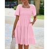 imageBTFBM Womens Summer Smocked Mini Dress Spring Square Neck Flutter Sleeve Casual Ruffle Swing Boho Beach Dresses PocketsPink