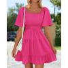imageBTFBM Womens Summer Smocked Mini Dress Spring Square Neck Flutter Sleeve Casual Ruffle Swing Boho Beach Dresses PocketsRose Red