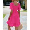 imageBTFBM Womens Summer Smocked Mini Dress Spring Square Neck Flutter Sleeve Casual Ruffle Swing Boho Beach Dresses PocketsRose Red