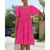 imageBTFBM Womens Summer Smocked Mini Dress Spring Square Neck Flutter Sleeve Casual Ruffle Swing Boho Beach Dresses PocketsRose Red