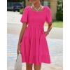 imageBTFBM Womens Summer Smocked Mini Dress Spring Square Neck Flutter Sleeve Casual Ruffle Swing Boho Beach Dresses PocketsRose Red
