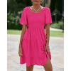 imageBTFBM Womens Summer Smocked Mini Dress Spring Square Neck Flutter Sleeve Casual Ruffle Swing Boho Beach Dresses PocketsRose Red
