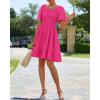 imageBTFBM Womens Summer Smocked Mini Dress Spring Square Neck Flutter Sleeve Casual Ruffle Swing Boho Beach Dresses PocketsRose Red
