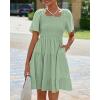 imageBTFBM Womens Summer Smocked Mini Dress Spring Square Neck Flutter Sleeve Casual Ruffle Swing Boho Beach Dresses PocketsSage Green