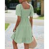 imageBTFBM Womens Summer Smocked Mini Dress Spring Square Neck Flutter Sleeve Casual Ruffle Swing Boho Beach Dresses PocketsSage Green