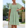 imageBTFBM Womens Summer Smocked Mini Dress Spring Square Neck Flutter Sleeve Casual Ruffle Swing Boho Beach Dresses PocketsSage Green